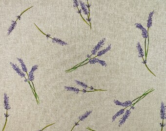 Upholstery Fabric - Lavender Flowers on Natural Linen Look Craft Fabric Material