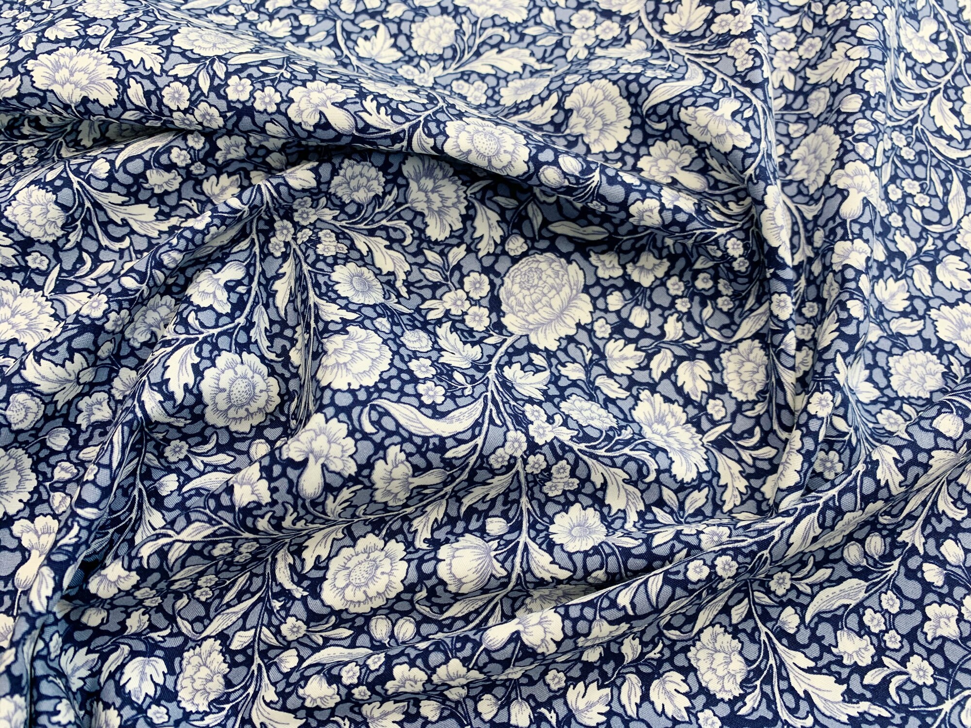 Navy Blue Tree Print on Cotton & Linen Light Canvas Fabric – On