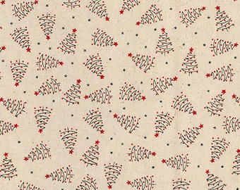 Christmas Fabric - Scandi Christmas Trees on Natural - Xmas Craft Fabric Material Metre