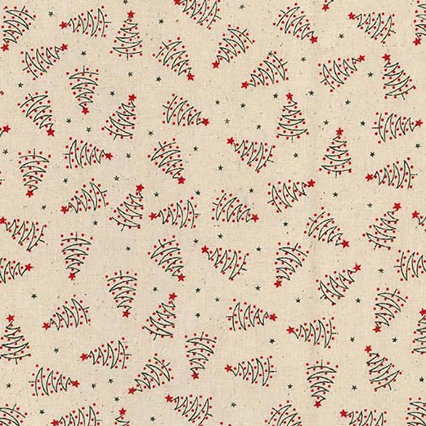 Christmas Fabric - Scandi Christmas Trees on Natural - Xmas Craft Fabric Material Metre