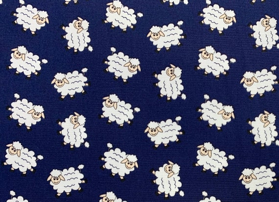 100% Cotton Poplin Fabric Craft Fabric Material Woolly Sheeps on Navy Blue 