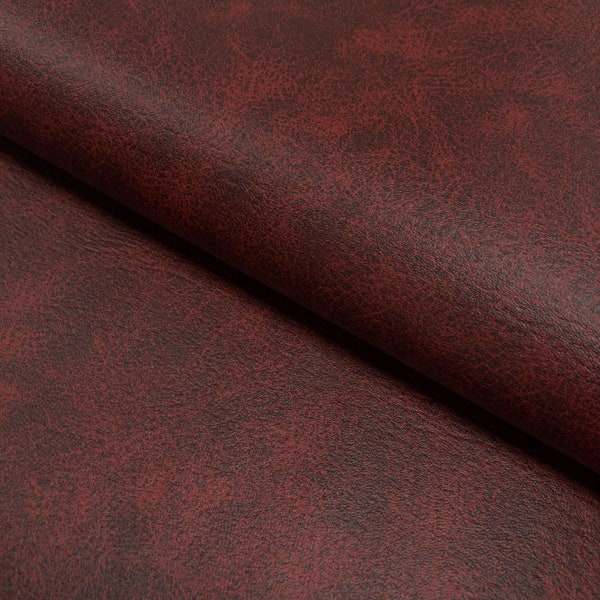 Upholstery Fabric - Faux Leather Leatherette Marble Effect Material - Oxblood Red