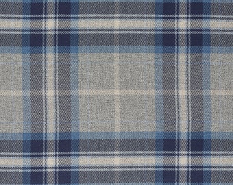 Upholstery Fabric Grampian Faux Wool Curtain Cushion Material - Navy Blue Grey Tartan Check