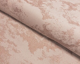 Upholstery Fabric Avalon Marbled Velour Velvet Curtain Cushion Material - Blush Pink & Rose Gold