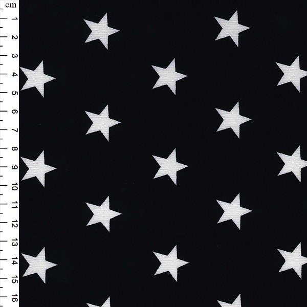 Cotton Fabric - White Star on Black - Craft Fabric Material Metre - Rose & Hubble