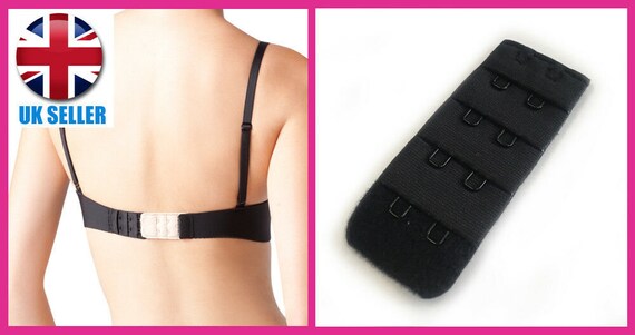 Bra Extender 2 Hook 35mm BLACK Bra Extension Strap 1 X 2 Hook Black -   UK