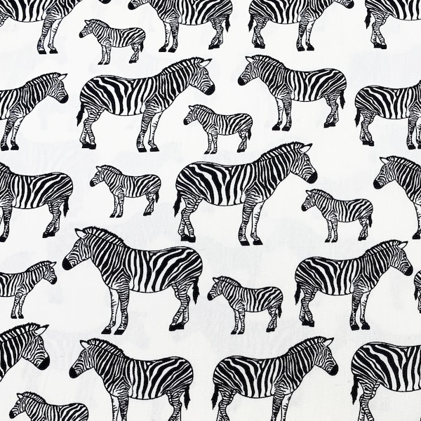 100% Cotton Fabric - Black & White Zebra Print - Childrens Craft Material Metre (CP0461)