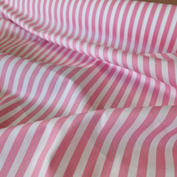 Cotton Fabric - Pink & White Stripe Print - Craft Fabric Material Metre