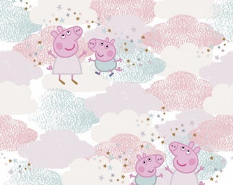 Nutex Fabric - Peppa Pig Fully Licensed Material - Pale Pink Background Patchwork Quilting Dressmaking Craft Fabric