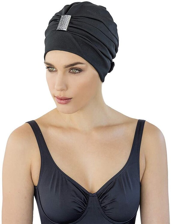 Gedrag Te voet fort Retro Style Swim Cap Fashy Turban Swim Hat Black With - Etsy