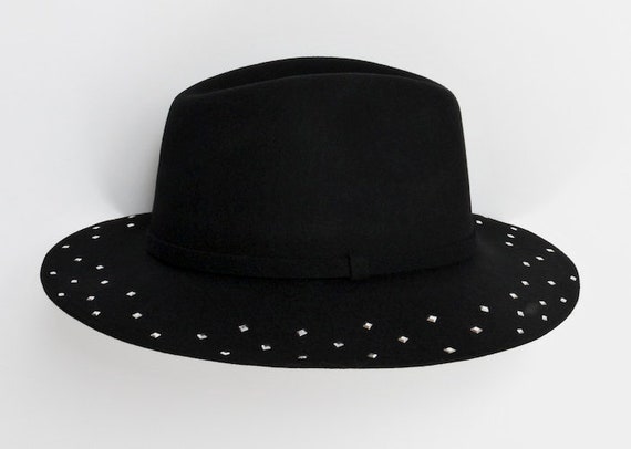 Ladies Womens Hat Black Wool Studded 