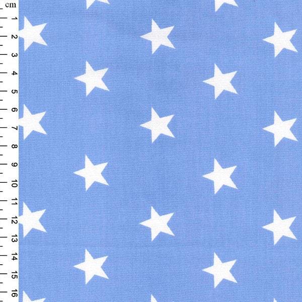 Cotton Fabric - White Star on Pale Blue - Craft Fabric Material Metre - Rose & Hubble