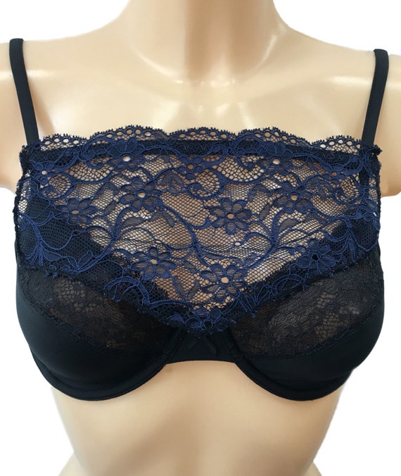 Modesty Panel Lace Bra Insert Instant Camisole Chest Cover up NAVY