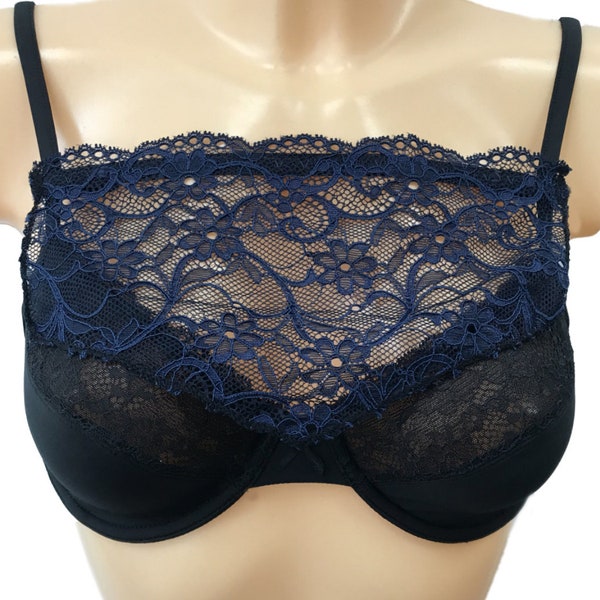 Modesty Panel - Lace Bra Insert - Instant Camisole - Chest Cover Up - NAVY BLUE