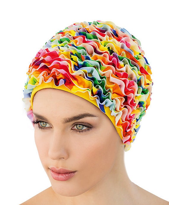 Ladies Fashy Swimming Hat Frilly Bathing Cap Multi Colour 