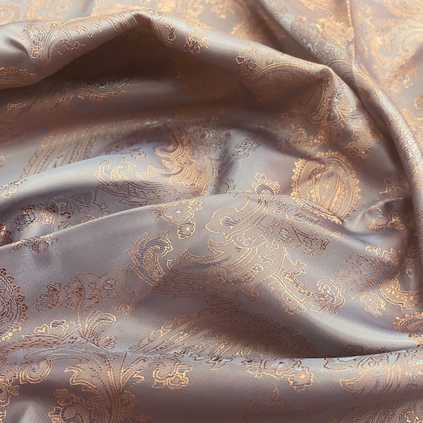 Tissu Jacquard Cachemire - Tissu artisanal pour doublure bicolore gris et bronze au mètre