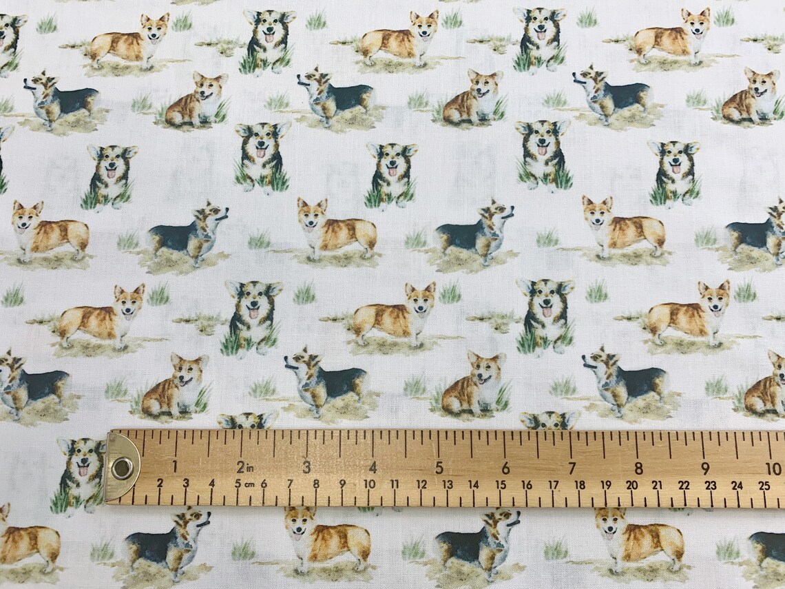 100 Cotton Fabric Dog Print Fabric on White Craft Etsy