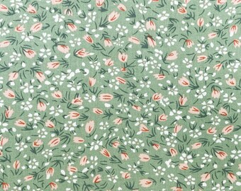 Tissu 100% coton - Rose Ditsy Floral sur vert Floral Craft Fabric Material Meter