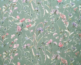 Linen Look Canvas - Isola Sage Green Thistle Floral Upholstery Craft Fabric