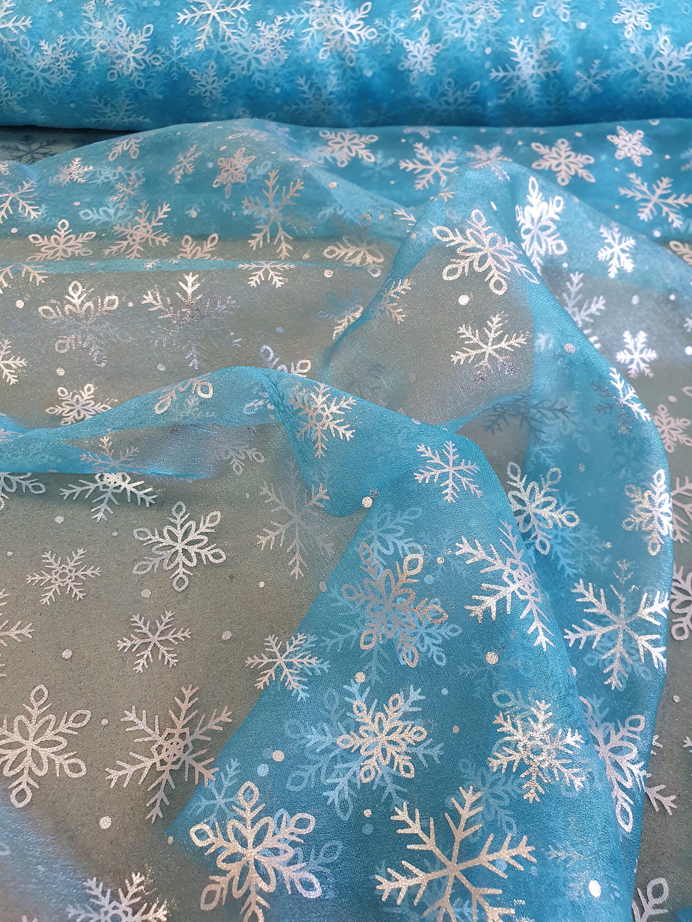 Crystal Sparkle Organza Fabric Copen Blue, by the yard