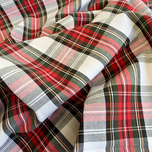 Fabric by the Metre ~ Red & White Tartan Check ~ 100% Cotton Craft Fabric Material