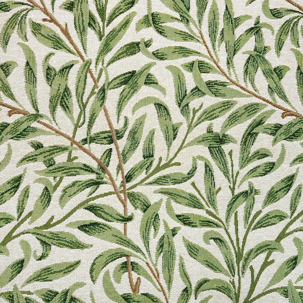Tessuto per arazzo William Morris - Willow Bough Sage - Materiale tessuto da tappezzeria floreale a foglia verde