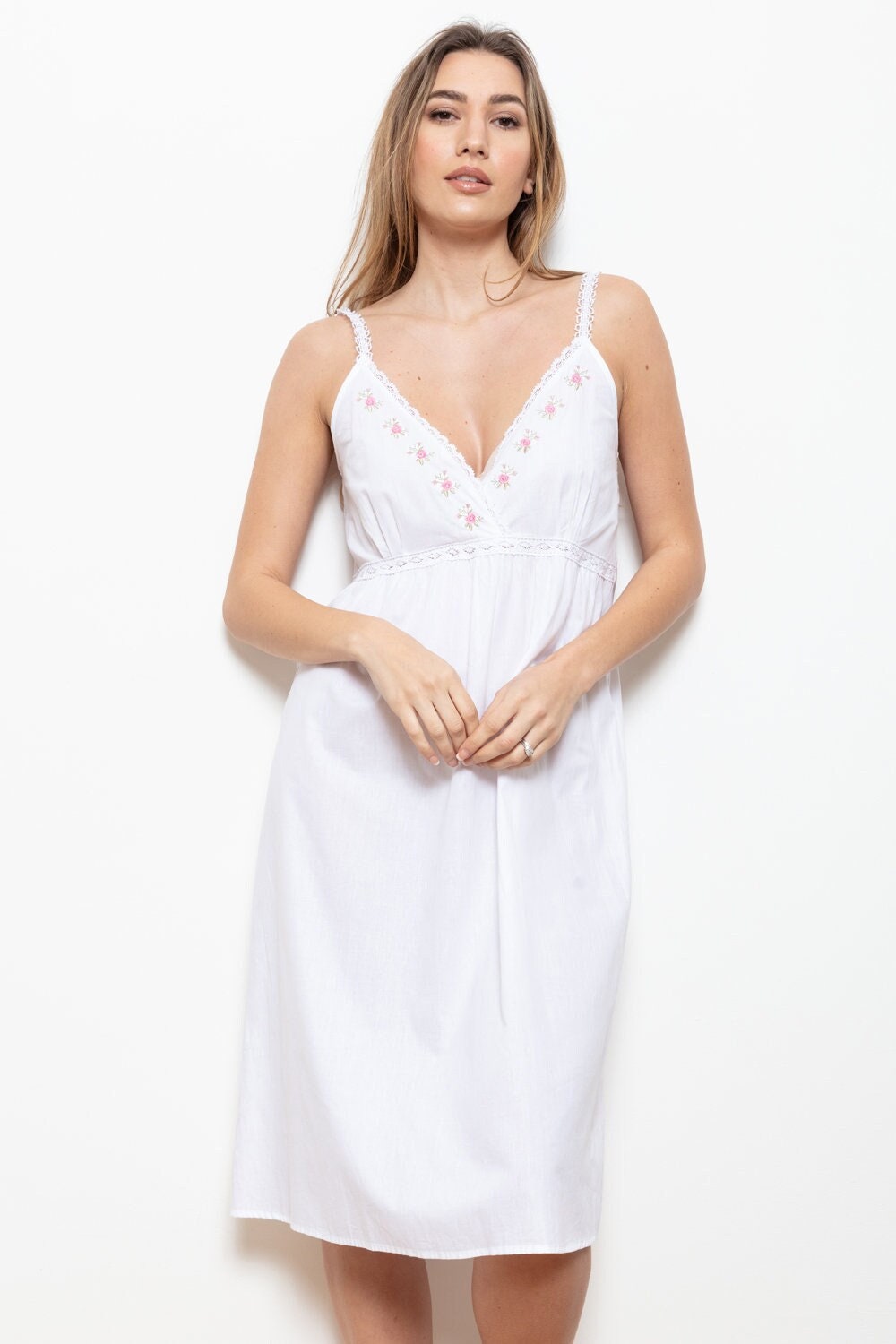 White cotton chemise nightgown sale