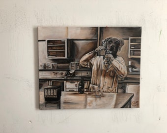 Chocolate Lab, 16" x 20", Canvas, 2020