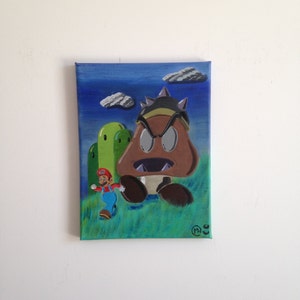 Retro Goomba Chasing Mario, 9&quot; x 12&quot;, canvas