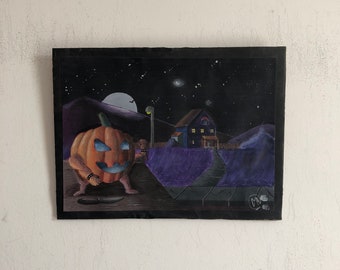 Pumpkin Seeking Revenge, 8" x 11" (painting) & 9" x 12" (with cardboard), 2015