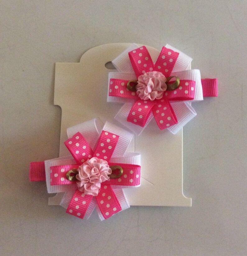 ribbon bows Soft pink ribbon flowers double layer bows Pretty pink flowers Ribbon lined small hair clip Hair bow Small clip pair