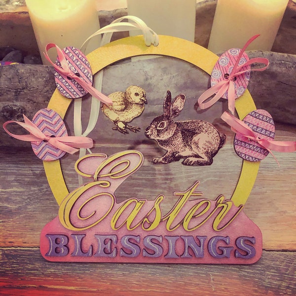 Easter Blessings Wreath Sign Bunny Chick Chicken Egg Layered Kids adults front door office decor DIGITAL FILE