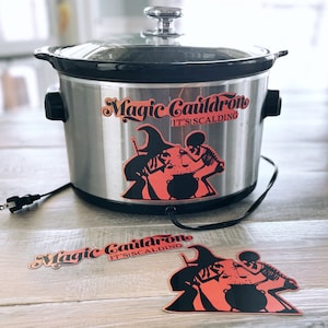 DIGITAL FILE Magnetic Slow Cooker Sign Cover Halloween Witch Skeleton Cauldron