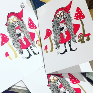 Cartes de vœux Lady Gnome imprimées à l’écran