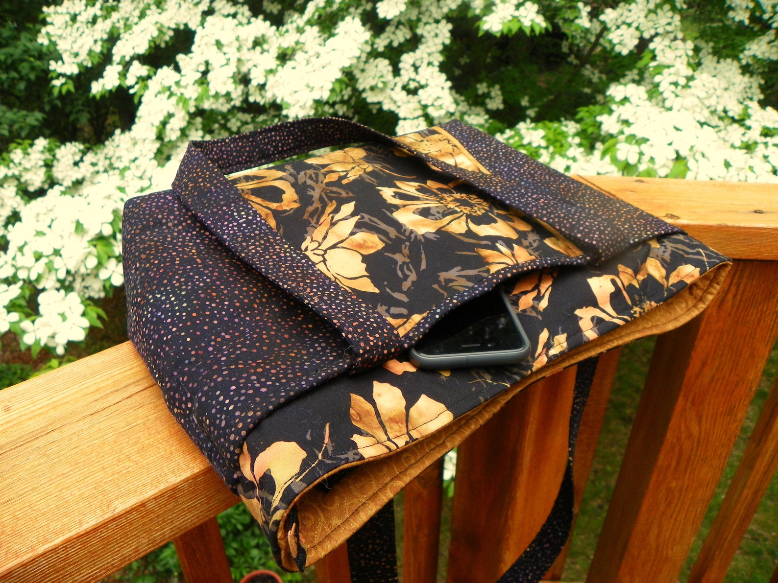 Black and Gold Floral Zippered Handbag Tote Etsy