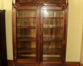 Antique Walnut Victorian Step Front Bookcase, Display Cabinet, Shipping is not free
