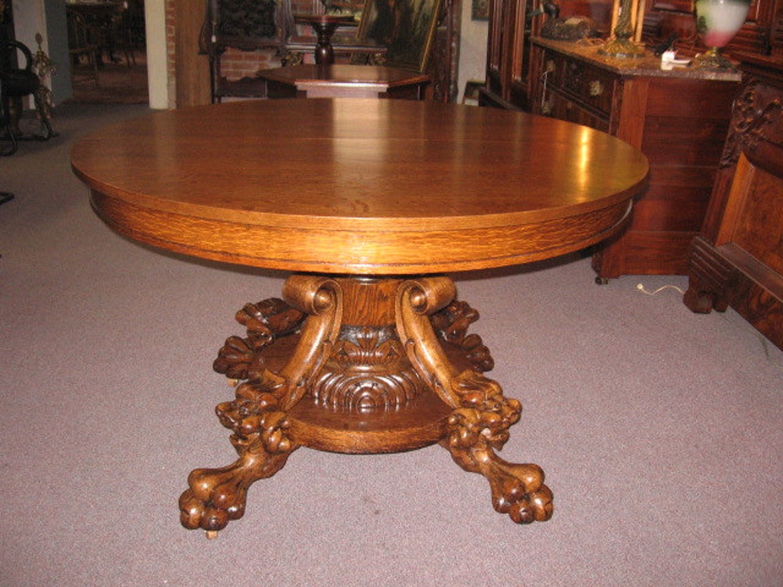 Ornate Round Oak Claw Foot Lion Head Dining Table circa Etsy