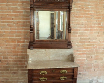 Walnut Victorian Marble Top Washstand/ Dresser, Shipping is not free