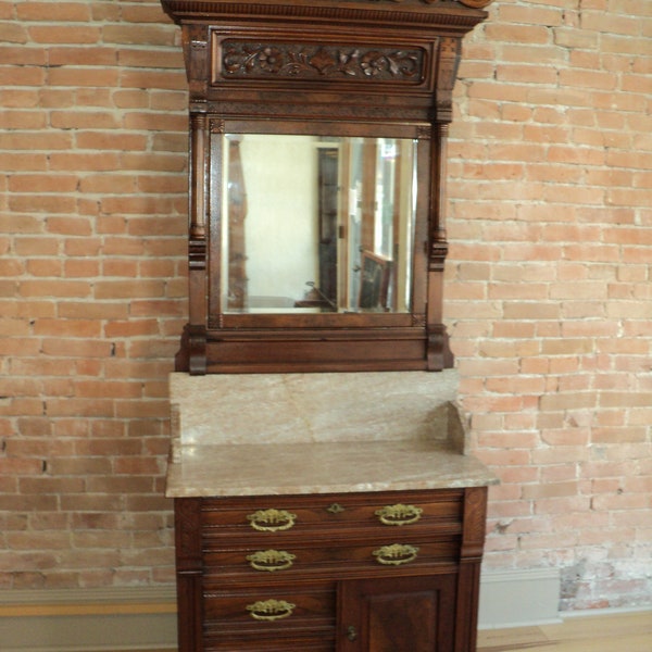 Walnut Victorian Marble Top Washstand/ Dresser, Shipping is not free
