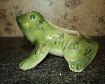 Vintage Ceramic Iridescent Frog Planter