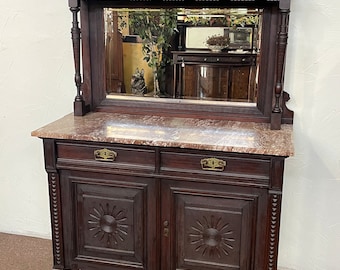 Cherry Eastlake Victorian Marble Top Sideboard, Shipping is not included