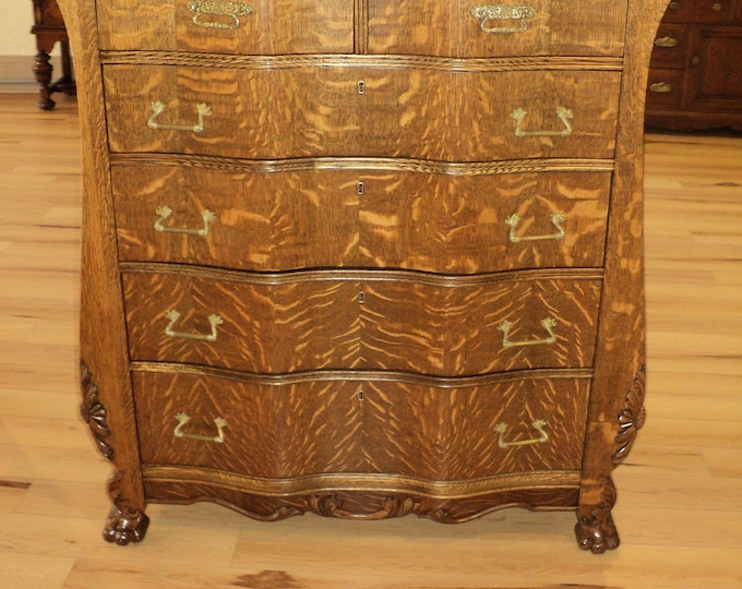 Antique Tiger Oak Chest of Drawers W, Claw Feet, Etsy