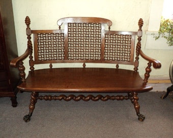 Merklen Brothers Oak Hall Bench Love Seat , circa 1885 to 1890., on Sale! Shipping is NOT Free