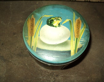 Vintage Biscuit Tin with Frog and Cattails