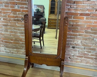 Antique Oak Cheval Standing Floor Mirror, Shipping is not included