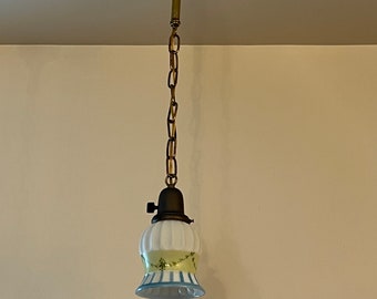 Pendant Ceiling Fixture w. Blue and White Shade