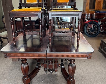 Set of 6 Victorian Walnut Chairs & Table