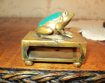 Vintage Folk Art Brass Frog on Match Box, made in Germany