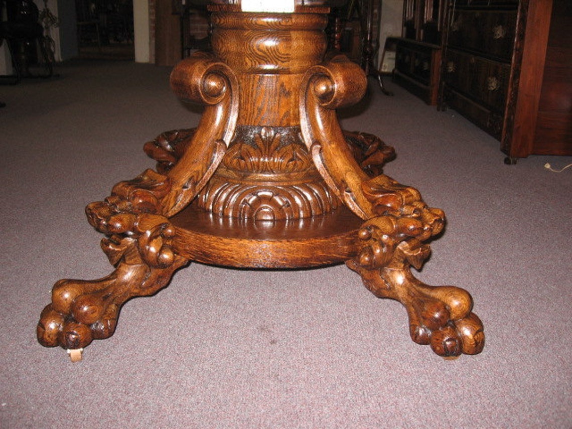 Ornate Round Oak Claw Foot Lion Head Dining Table circa Etsy