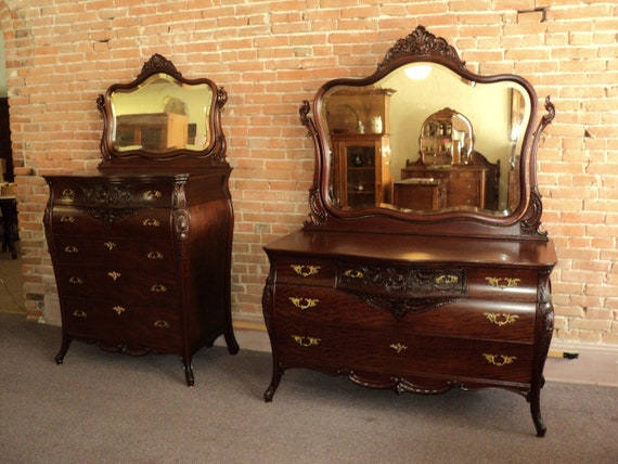 Antique French Style Mahogany Dresser W Mirror Chest Of Etsy